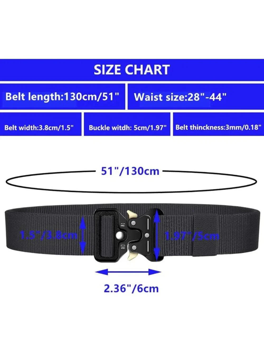 Tactical Military Style Belts for Men - 3-Pack, Quick-Release Buckle & Key Ring